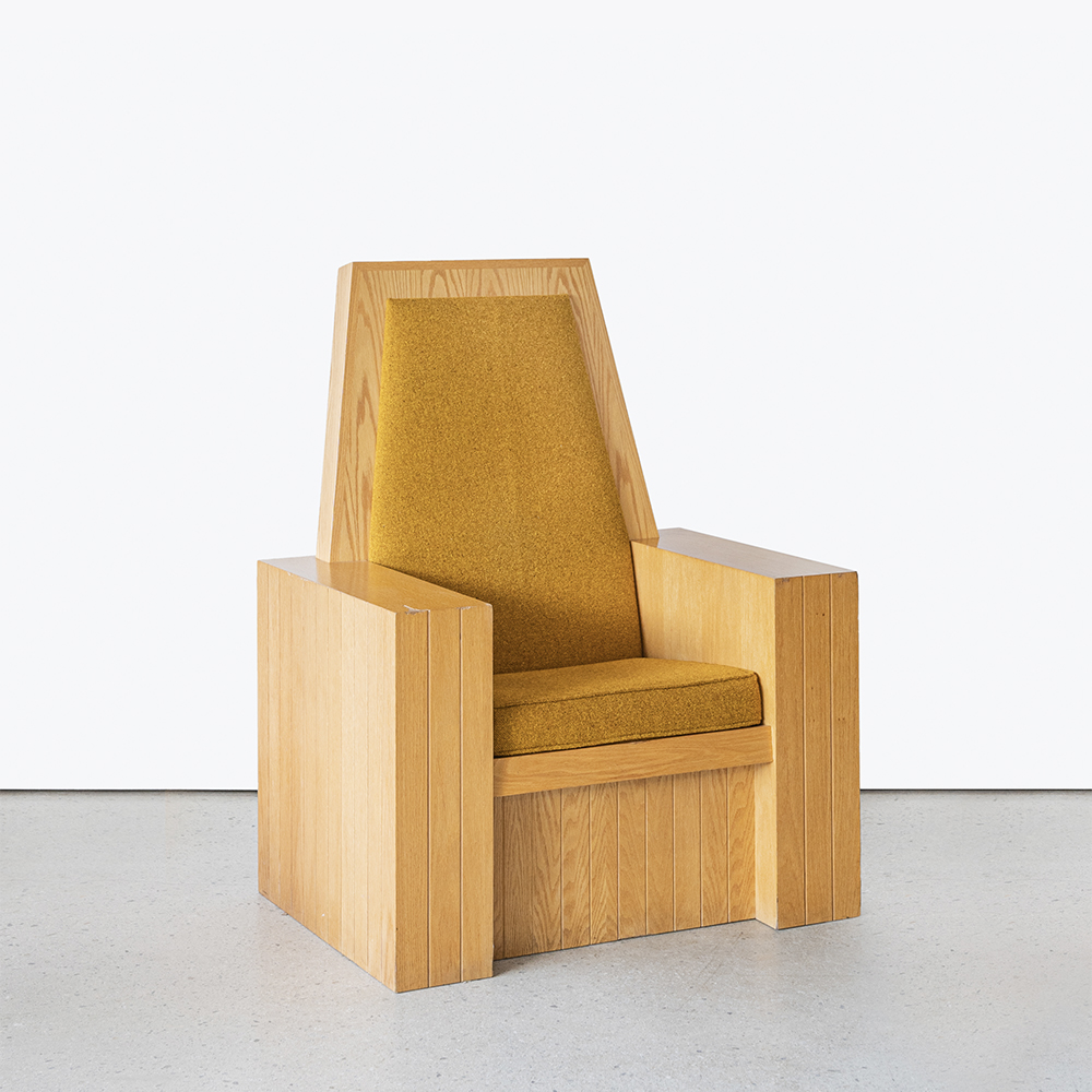 Large Oak Cubist Throne Chair