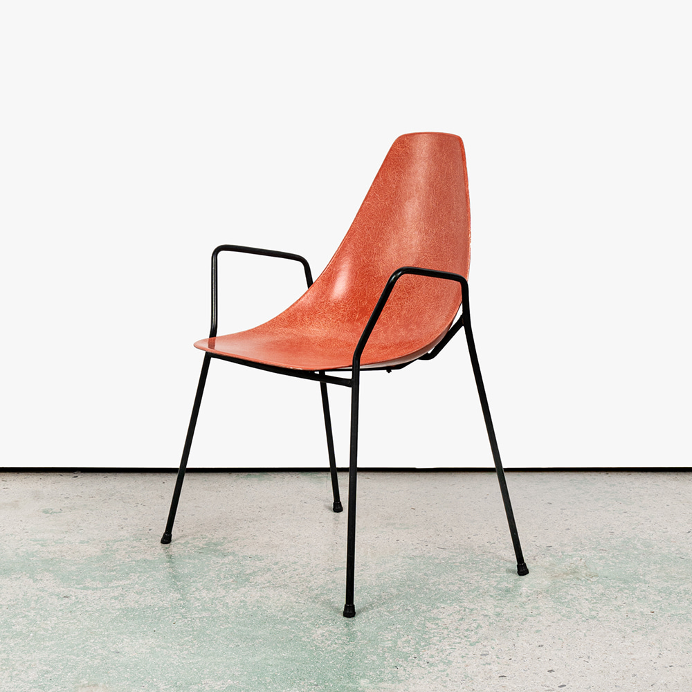 Fiberglass Scoop Chair by Mel Abitz (Red Orange)